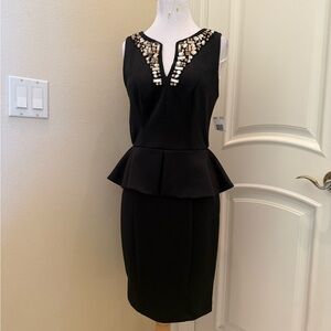 Black Peplum Dress with bead  Embellished Neckline